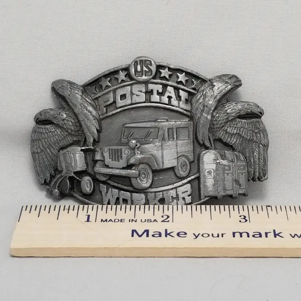 Vintage Belt Buckle 1989 Pewter US‎ Postal Worker Willis Jeep Siskiyou Buckle Co